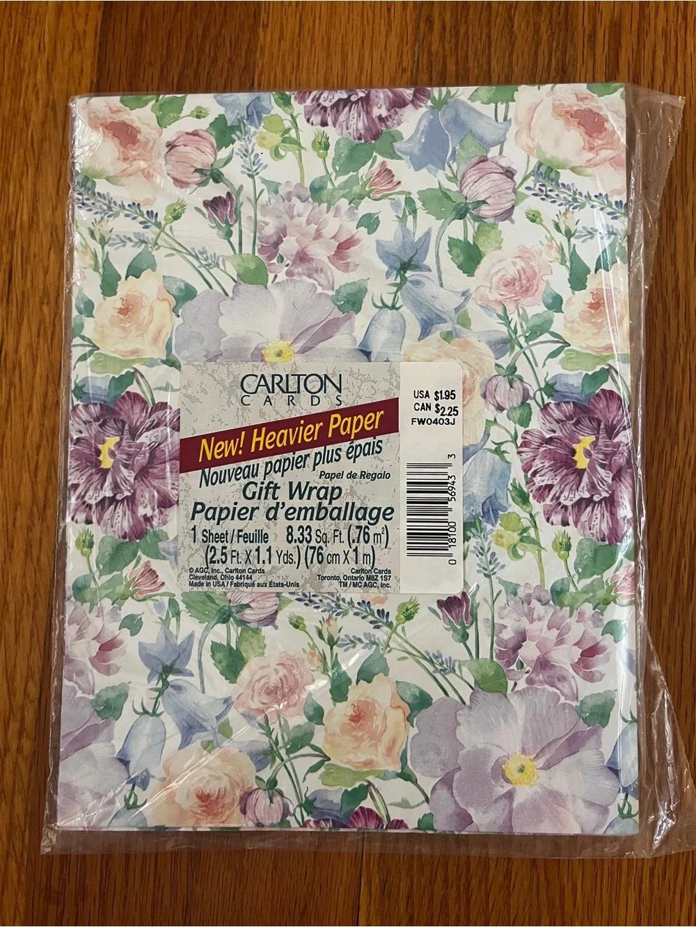 Vintage Carlton Cards Floral Pastel Watercolor Gift Wrap 1 Sheet 8.33 sq ft